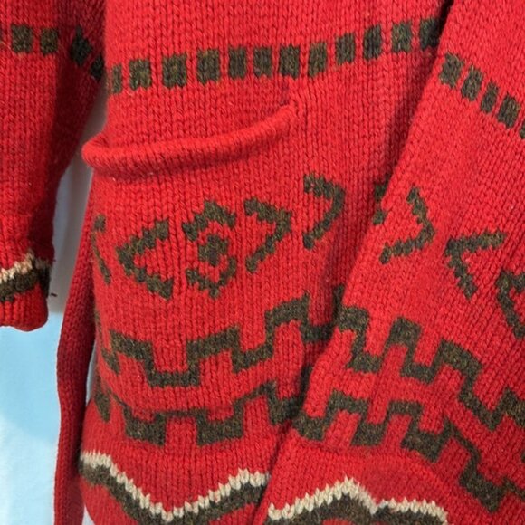 Sundance women’s heritage red southwestern 100% lambs wool tie cardigan size M - Picture 5 of 14